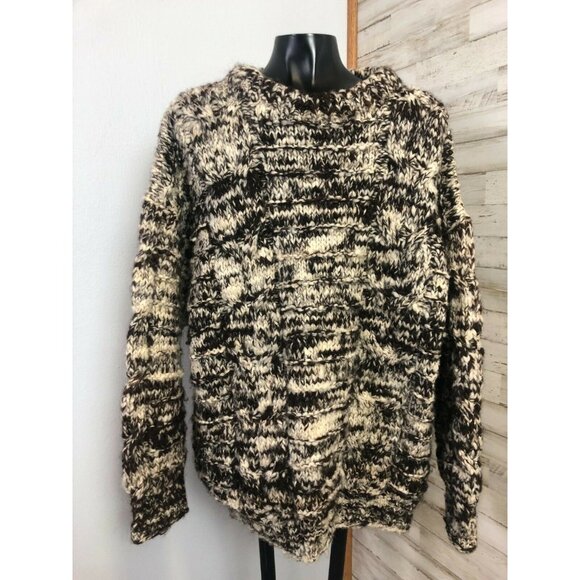 Hand-Knit Wool Blend Marbled Pullover Sweater In Brown & Cream Handmade - Picture 3 of 4